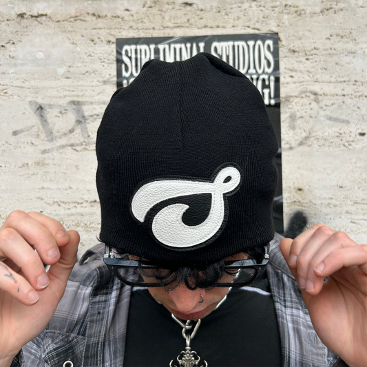 Subliminal Studios Leather Patches Wool Beanie Black